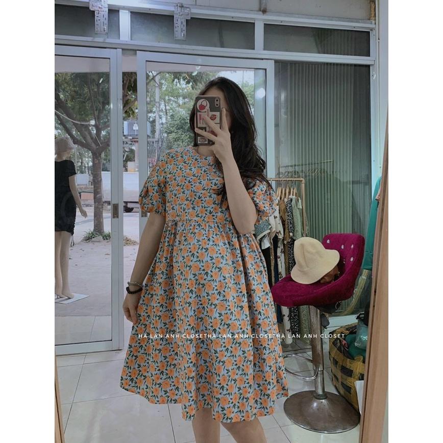 Váy Bầu Hoa Nhí - Đầm Bầu Dáng Suông Công Sở Chất Mát Freesize 45-75kg