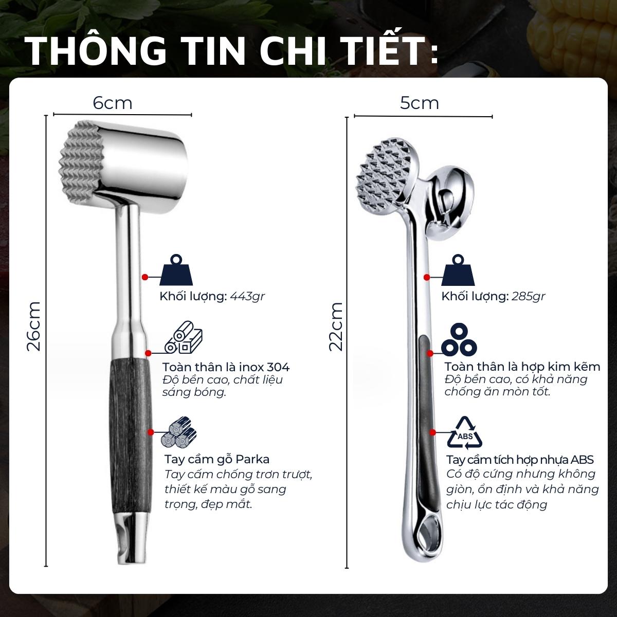 Búa đập thịt, tỏi, gừng, xả ... đa năng DandiHome cao cấp-Tiêu chuẩn quốc tế