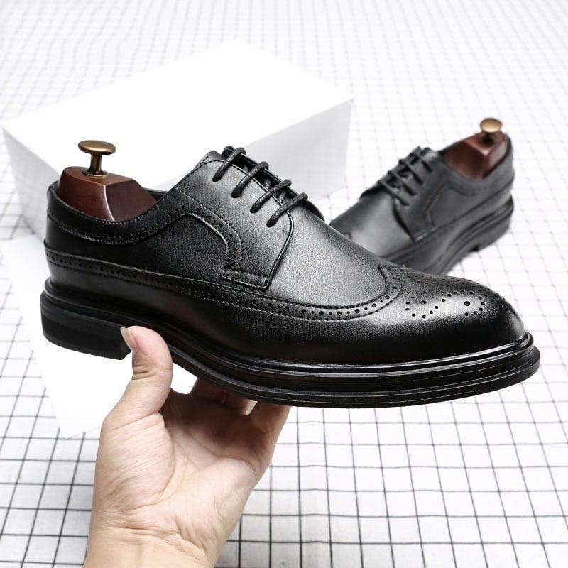 Giày derby wingtip da bò, giày da nam buộc dây