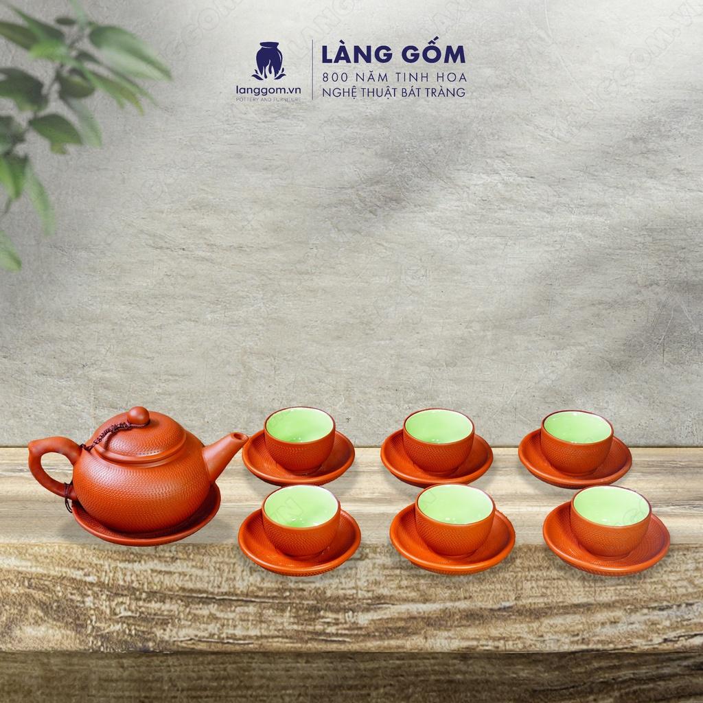 Bộ ấm chén đất nung chóp ganh - Men mộc - Gốm sứ Bát Tràng - langgom.vn
