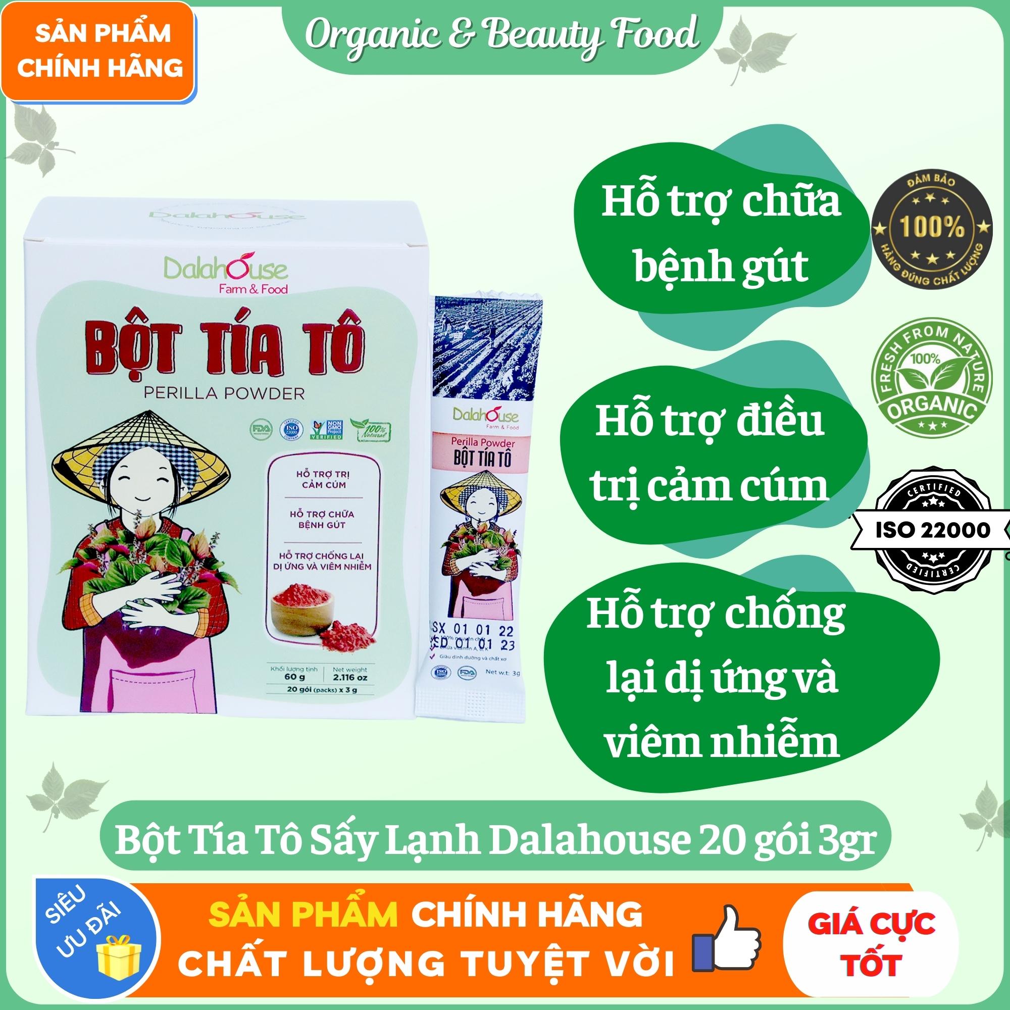 Bột Tía Tô Hữu Cơ Sấy Lạnh Nguyên Chất Dalahouse - Hộp 20 gói 3gr - Hỗ trợ điều trị bệnh Gút - Hỗ trợ làm sáng da, thải độc - Hỗ trợ điều trọ cảm cúm.