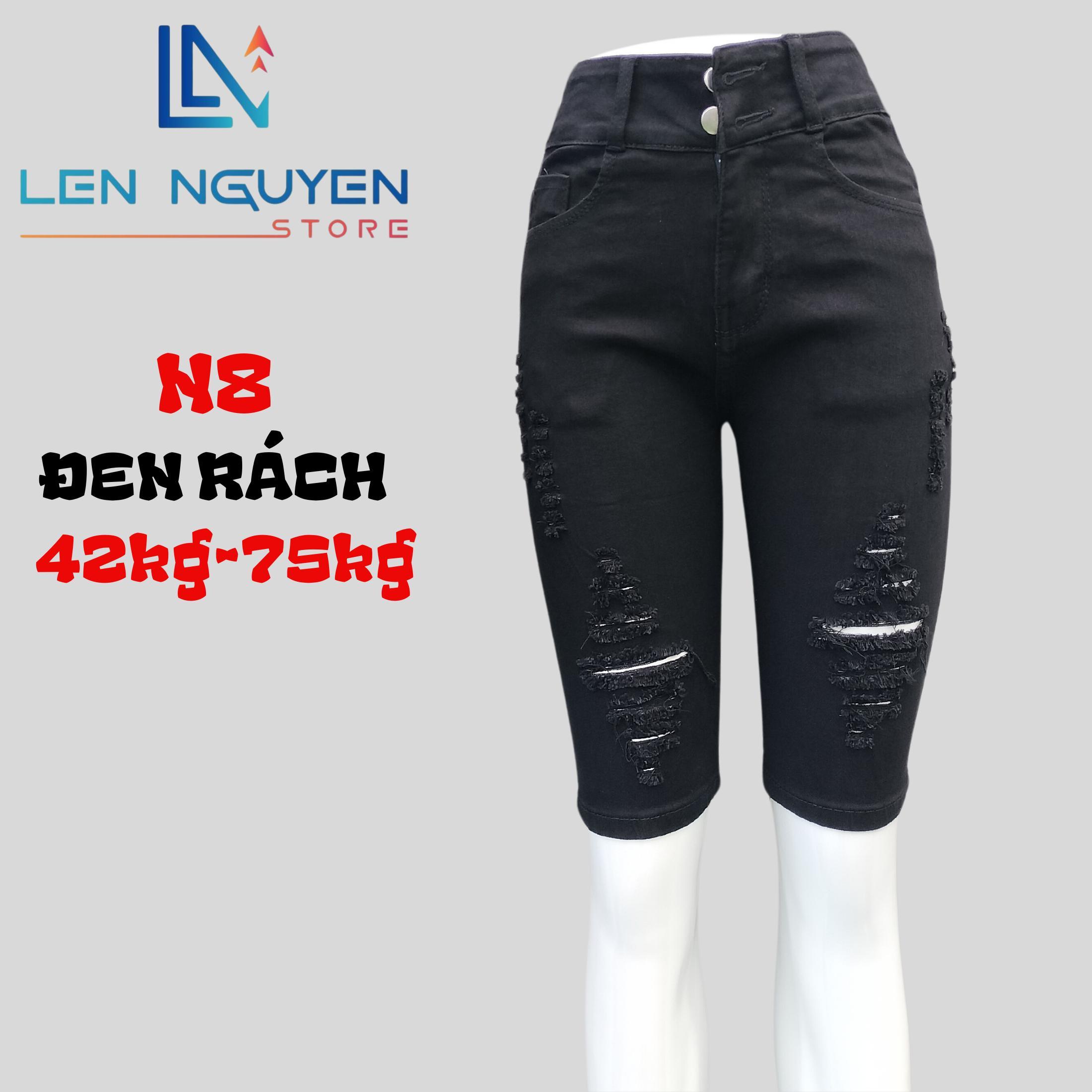 N8_Quần jean nữ, ngố 5 tất, lưng cao, quần bò nữ dáng ôm, quần rin nữ có big size, cho 42kg đến 75kg - Đen
