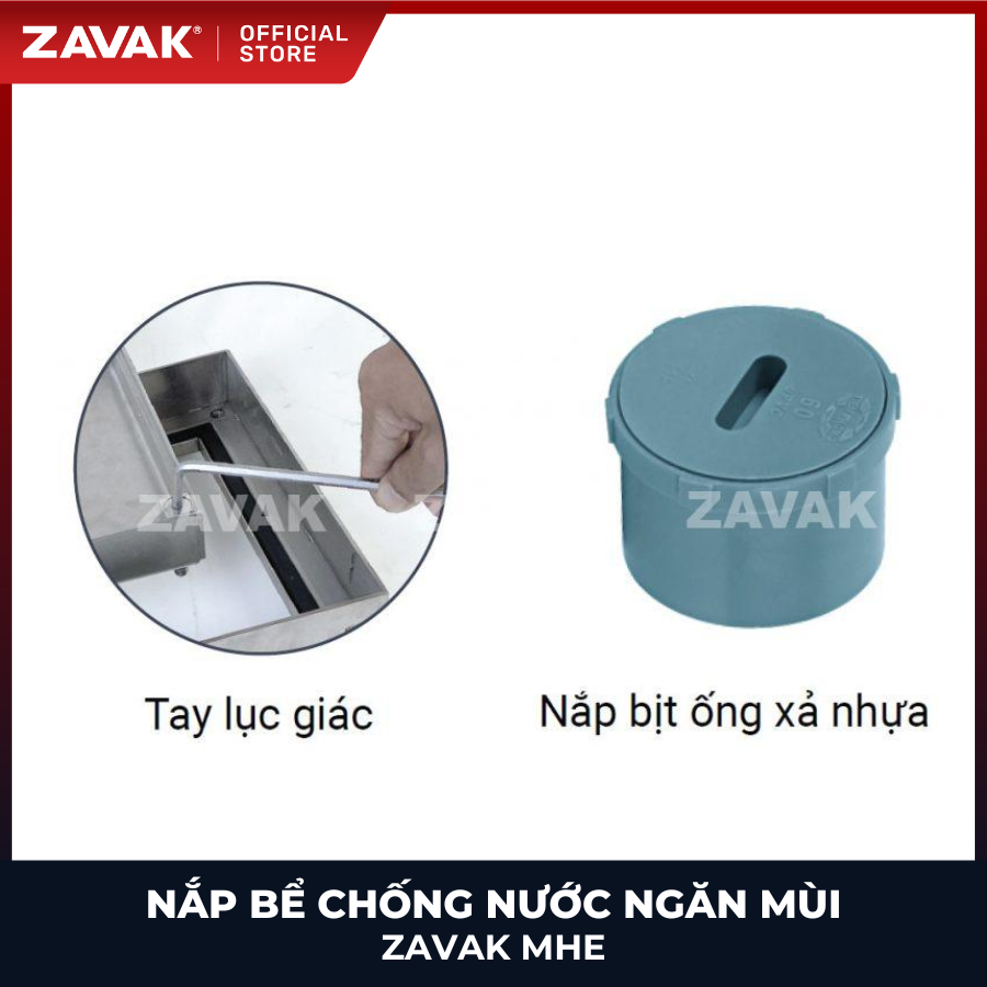 Nắp bể phốt Zavak MHE-25 KT25x25cm, chống nước, chống mùi, lát đá dày 2 cm chịu tải 1 tấn, inox 304