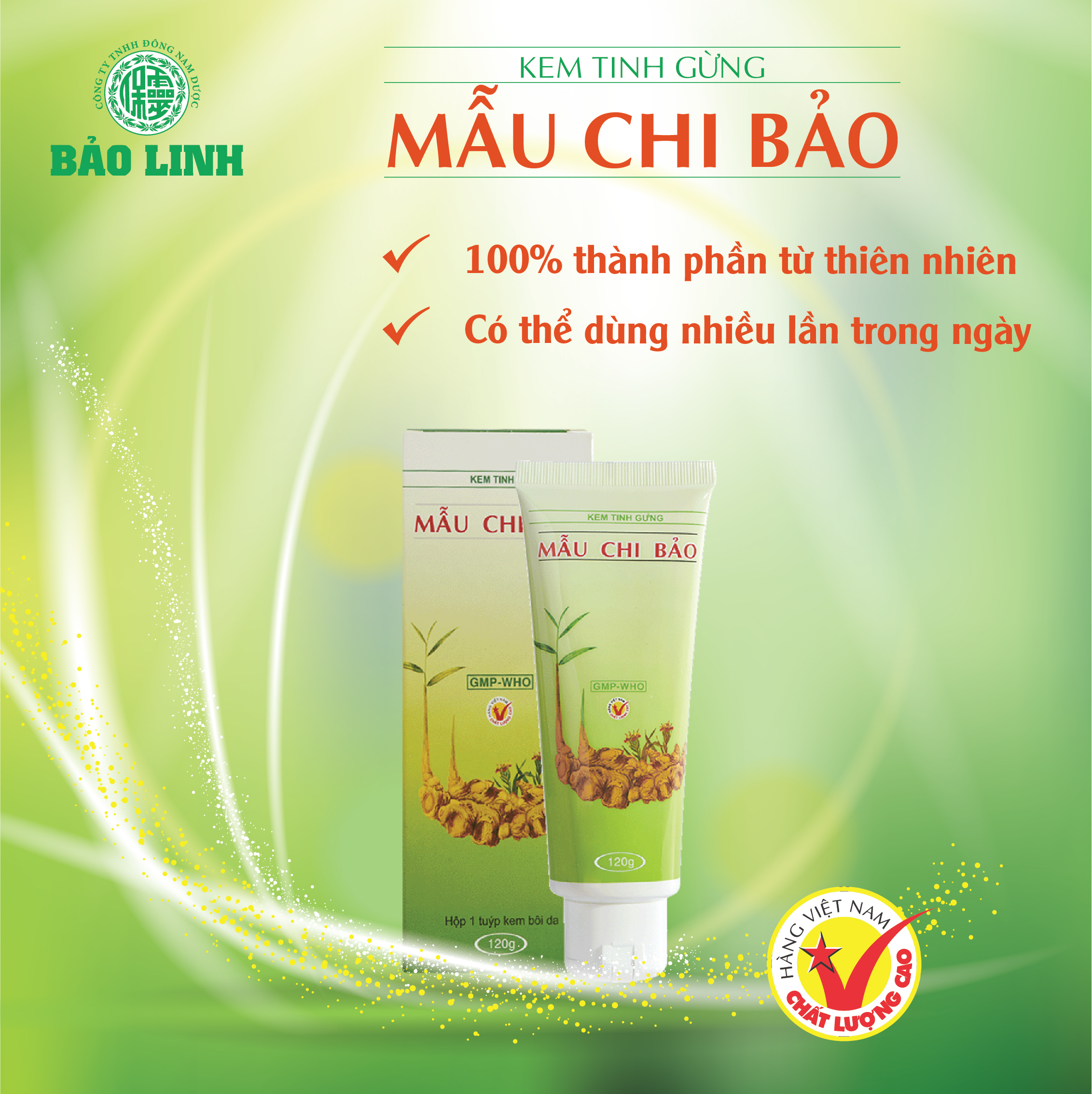 Kem Gừng Mẫu Chi Bảo đông nam dược Bảo Linh 120gram. Giúp cải thiện các trường hợp đau cơ, khớp, đau lưng, đau vai, nhức mỏi cơ bắp