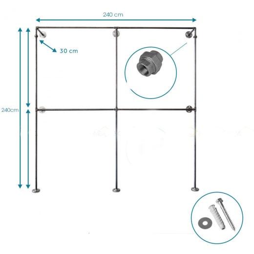 Giá treo quần áo bằng ống sắt, kệ treo quần áo gắn tường 2 tầng 2 tầng Cao Cấp (Tặng Kèm Tranh Decor)