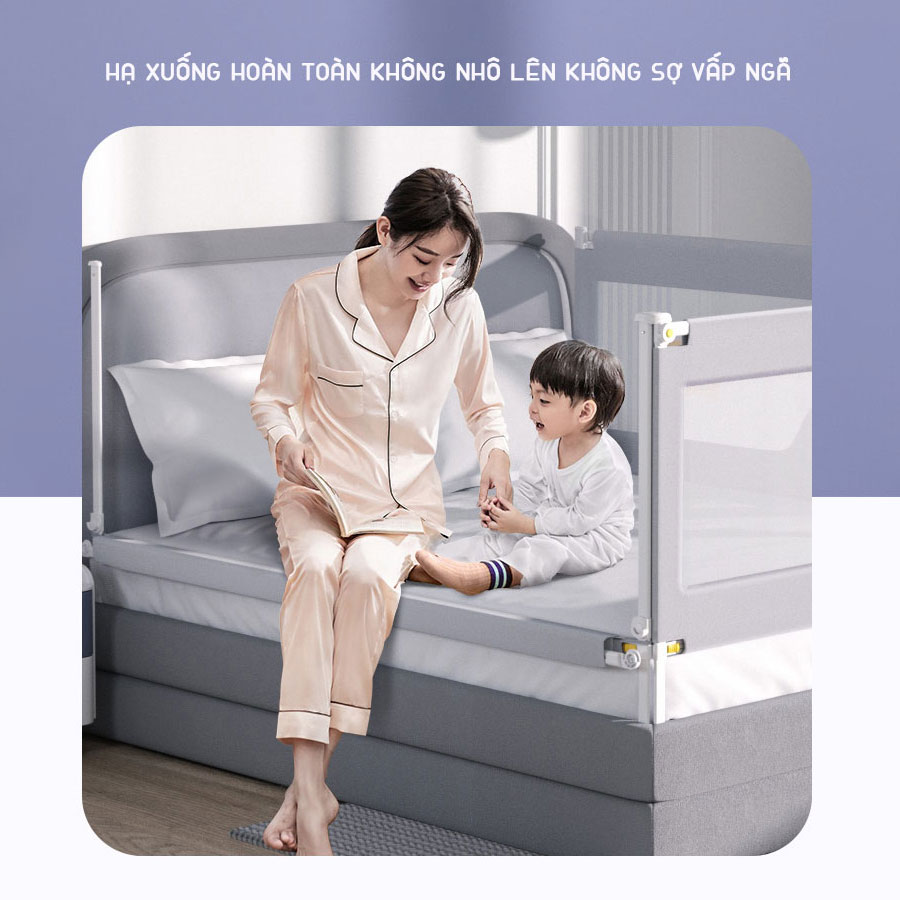 Thanh chắn giường cho bé cao cấp KidAndMom BR02 cao tới 105cm, hạ được 1 góc, thiết kế chống kẹt, chống vấp ngã, 24 nắc điều chỉnh mẫu mới nhất trượt lên xuống