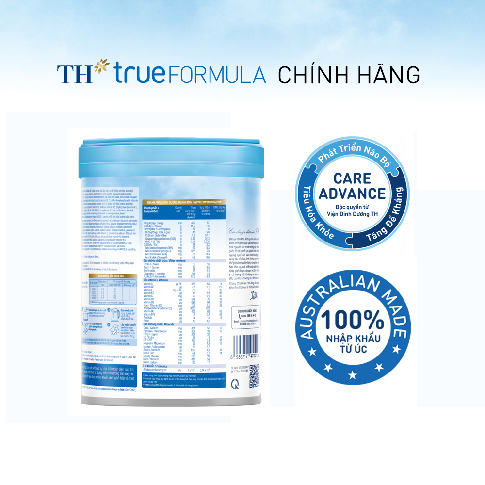 Thùng 6 hộp sản phẩm dinh dưỡng công thức cho trẻ từ 0 đến 6 tháng tuổi TH True Formula 1 800g (800g x 6)