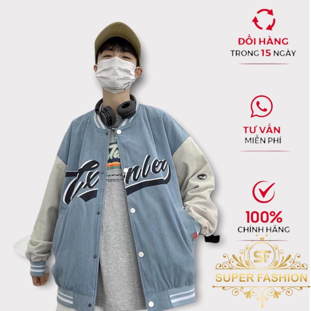 Áo khoác bomber bóng chày chất nhung tăm 2 lớp lót dù đen cao cấp Áo Bomber Nam Nữ nhung Unisex - Áo Khoác Bóng Chày Form Rộng Màu Xanh cực chất