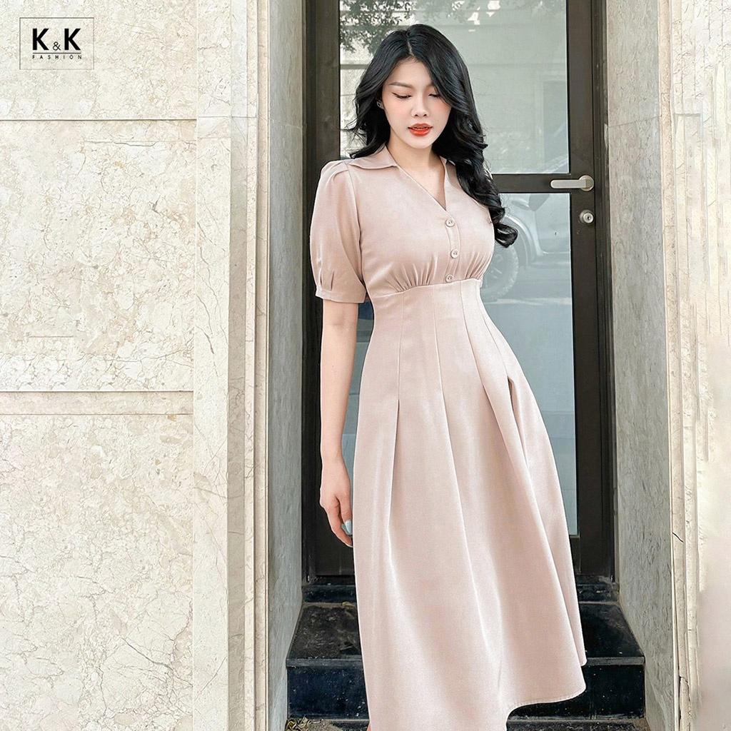 Đầm Công Sở Dáng Xòe Xếp Ly K&amp;K Fashion KK130-05 Chất Liệu Kalan