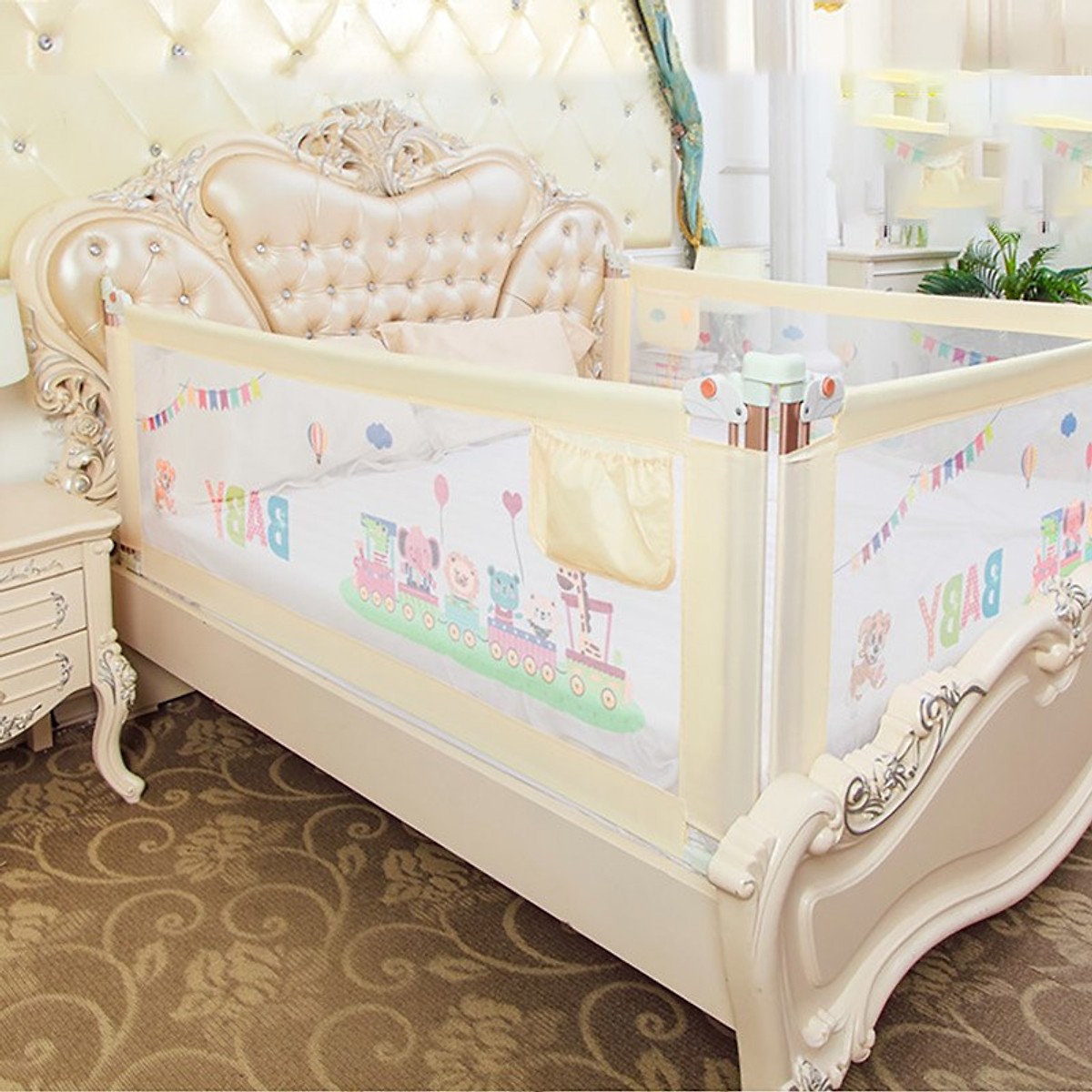 Thanh chắn giường cao cấp 2019 Babyqiner trượt lên xuống, không khoan đục- Số lượng: 01 thanh