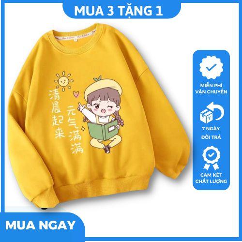 Áo nỉ cổ tròn các hình cute chất nỉ bông siêu ấm