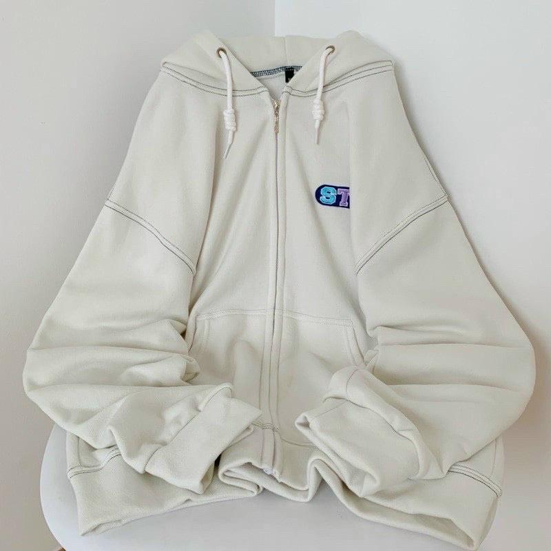 Áo Khoác Hoodie Nỉ_Thêu Chữ STR_ Tay Cánh Dơi Phồng Phom Rộng_Chất Nỉ Bông Ngoại Nhập Không Xù Lông_Hàng May 2 Lớp Nón