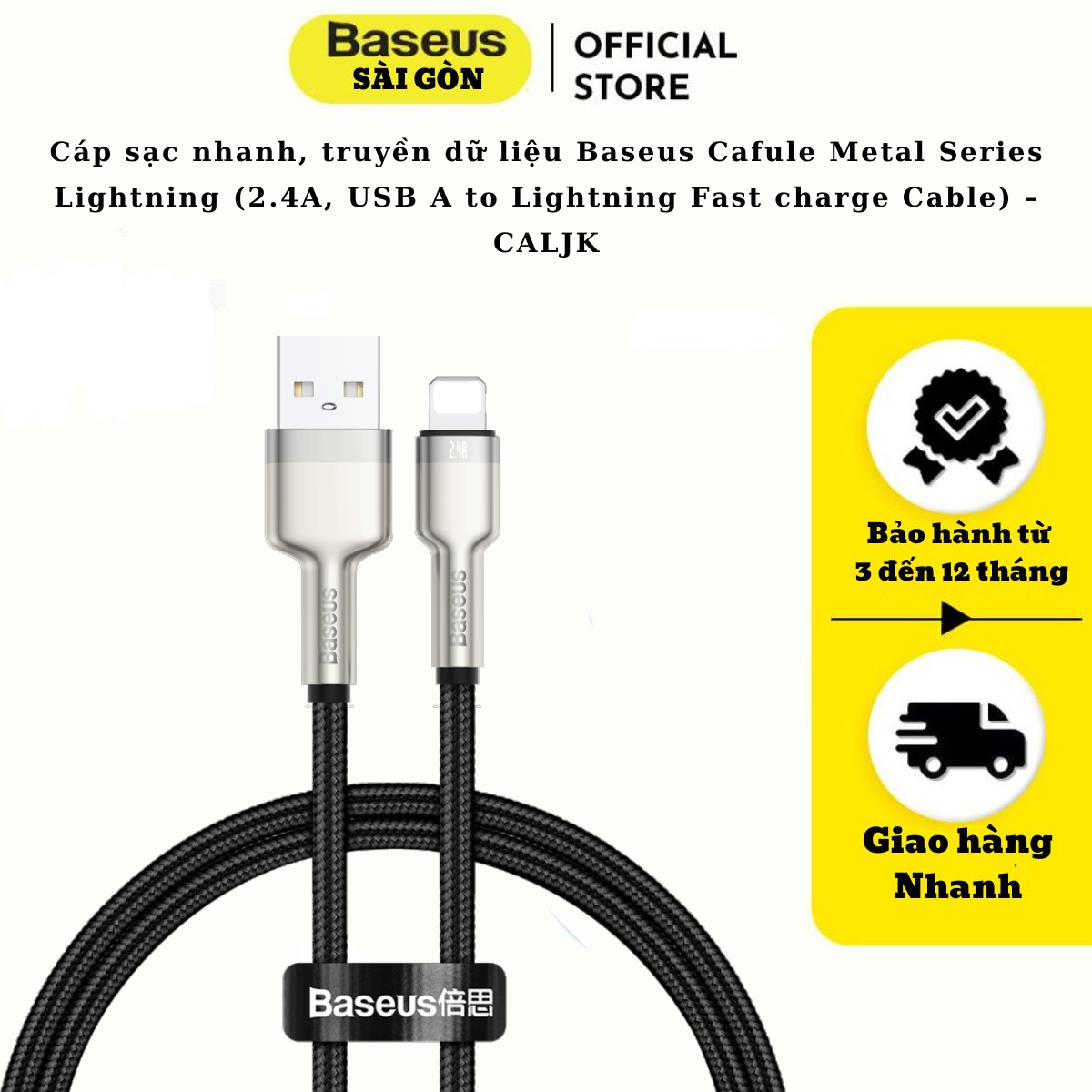 Cáp sạc nhanh Baseus Cafule Metal Series USB-IP CALJK  2.4A - hàng chính hãng