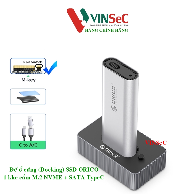 Đế ổ cứng (Docking) SSD ORICO 1 khe cắm M.2 NVME + SATA TypeC - Hàng Chính Hãng