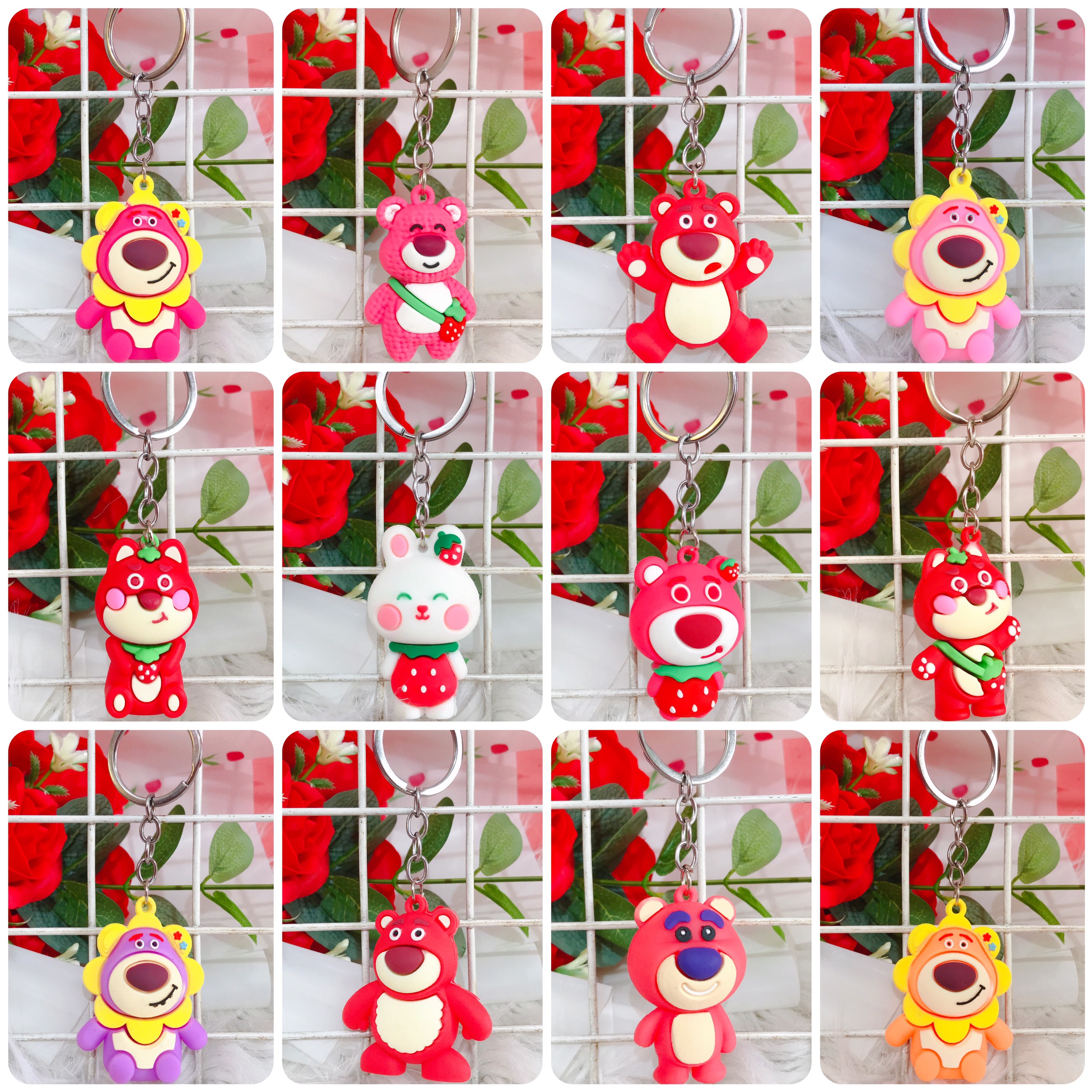 Móc Khoá Gấu Dâu Hồng Lotso Silicon Siu Đáng Yêu - Gấu Lotso Huggin Trong Phim Hoạt Hình Toy Story Dễ Thương
