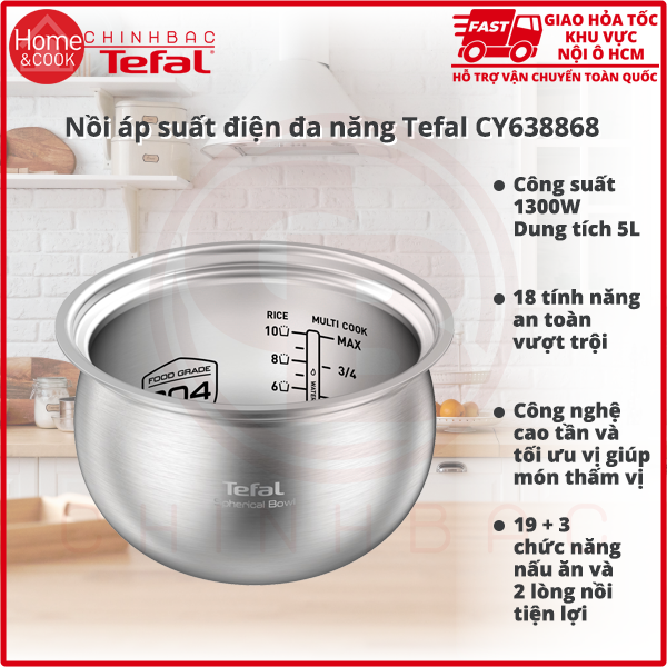 Nồi áp suất điện đa năng 5L cao tần Tefal CY638868, bảo hành 2 năm, hàng chính hãng