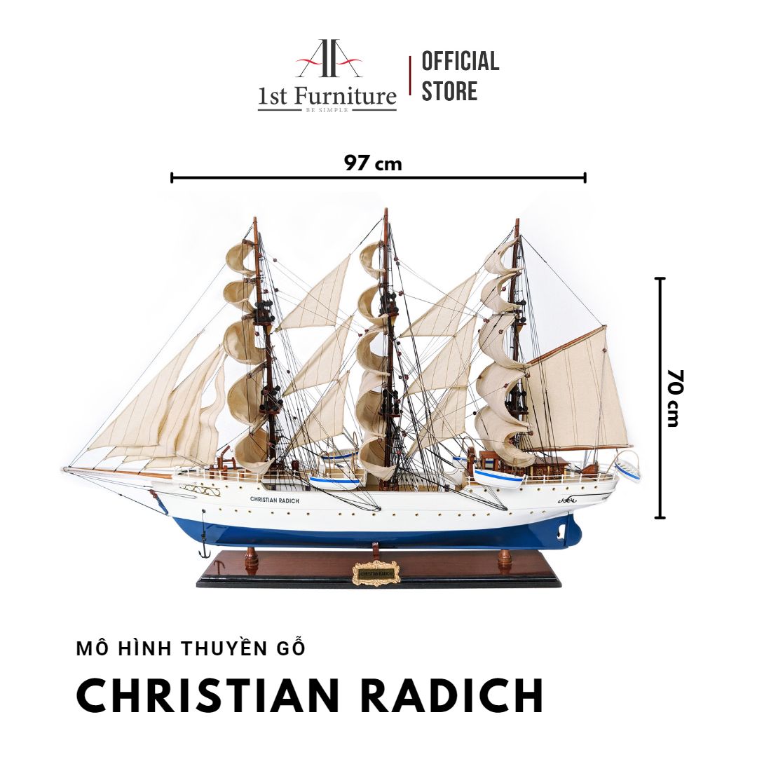 Mô hình Thuyền Cổ CHRISTIAN RADICH cao cấp, mô hình thuyền gỗ tự nhiên sang trọng lắp ráp sẵn 1st FURNITURE