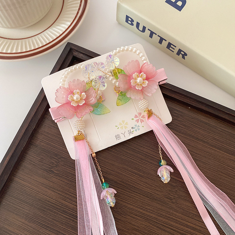 Phụ kiện tóc kẹp tóc cho bé gái phối đô cổ trang đầm tết noel giáng sinh năm mới đẹp tua rua trung hoa