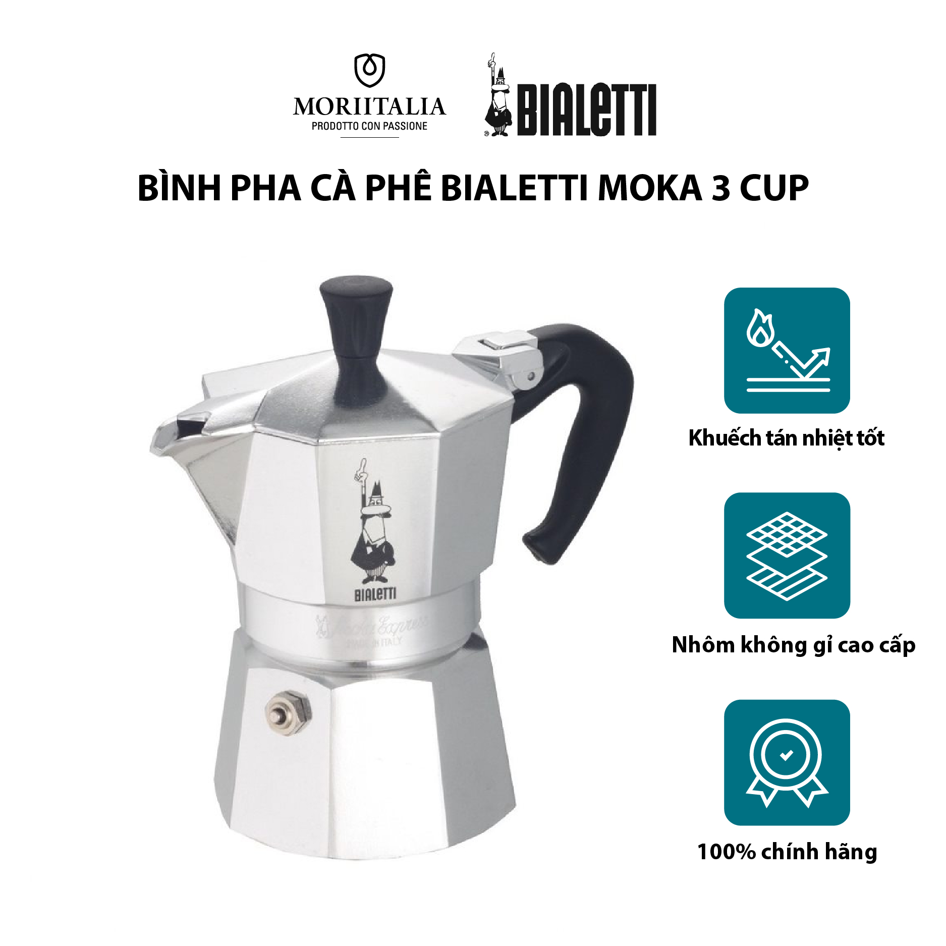 Bình Pha Cà Phê Bialetti Moka 3 Cup 990001162