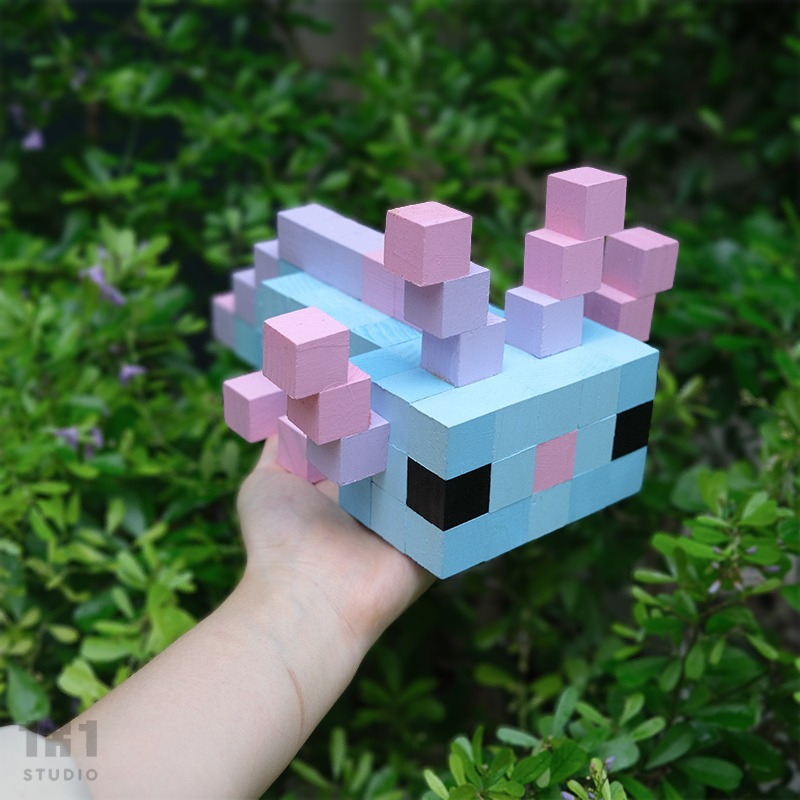 Mô hình Thú AXOLOTL Minecraft, Pet Figure Scale Làm Bằng Gỗ Handmade Hợp Decor Sưu Tập (Hồng/Pastel)