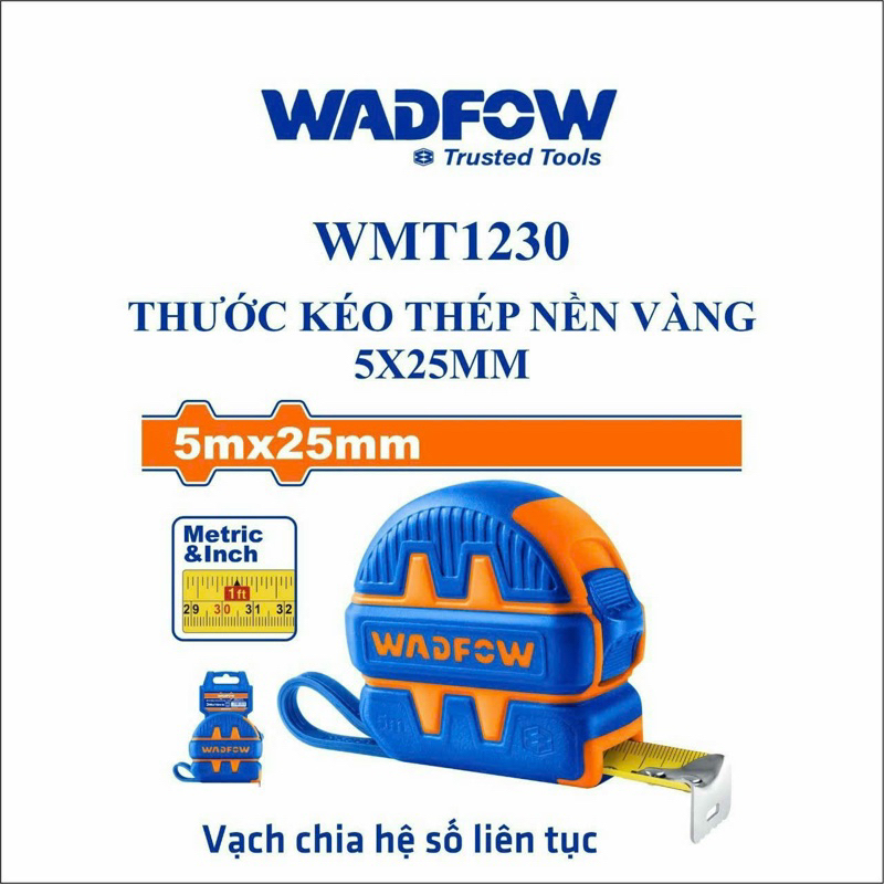 THƯỚC KÉO THÉP NỀN VÀNG 5X25MM WMT1230 WADFOW - HÀNG CHÍNH HÃNG