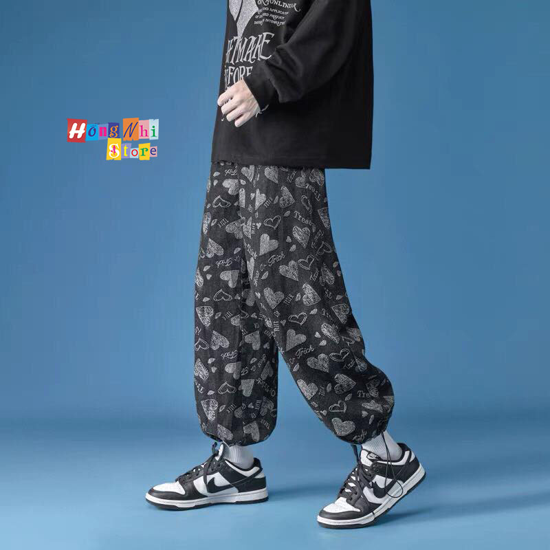 Quần Jogger 3D Trái Tim Ulzzang Unisex Jogger Loang Màu Dây Rút Lai Ống Rộng V2 - MM