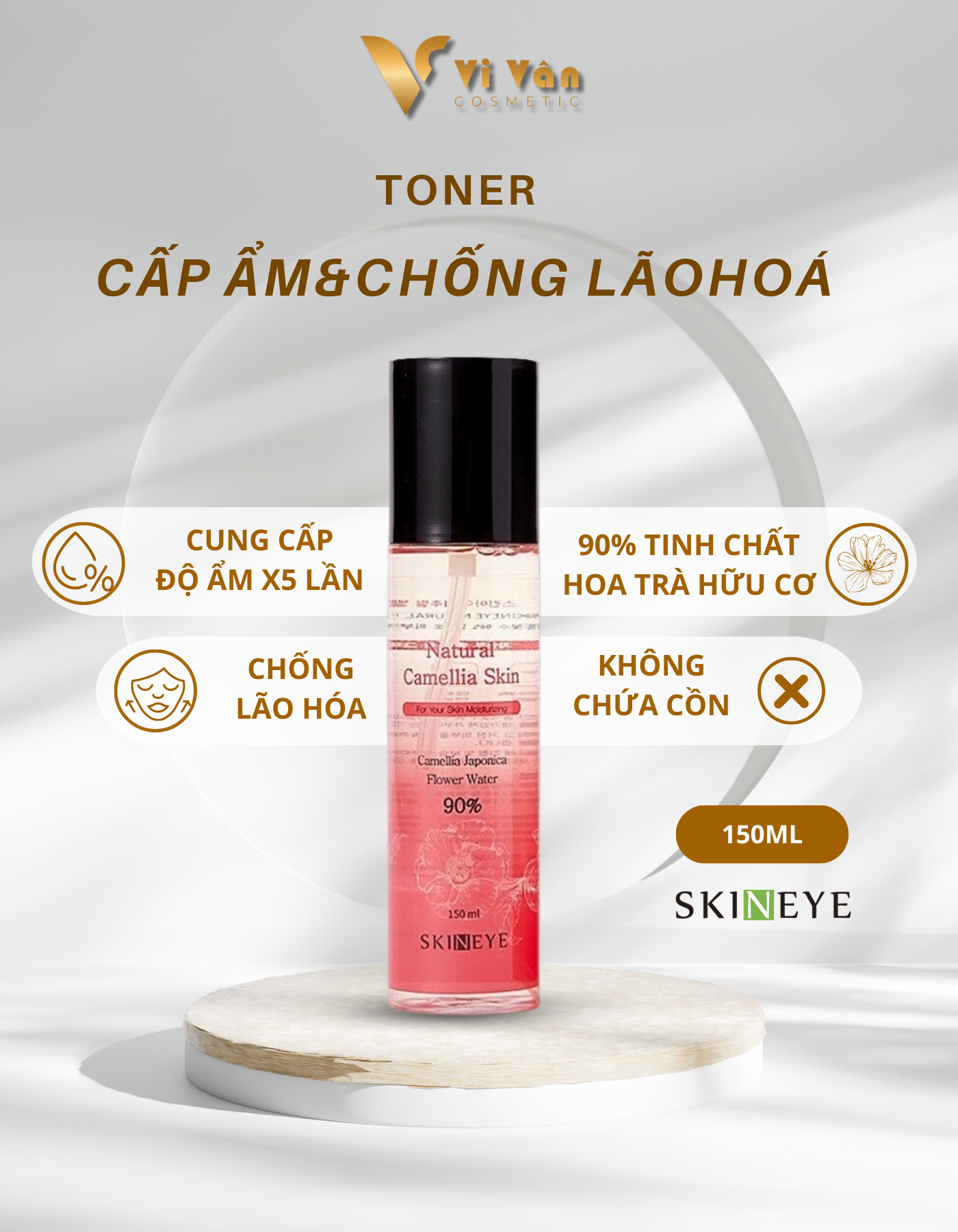 Toner cấp ẩm dưỡng trắng da mặt nước hoa hồng SKINEYE phục hồi chống nếp nhăn lão hóa Vi Vân