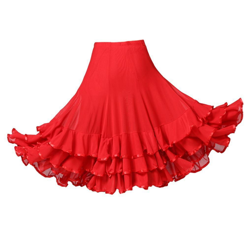 Ballroom Waltz Dance Swing Skirt Modern Tango Training Dress Costume Red