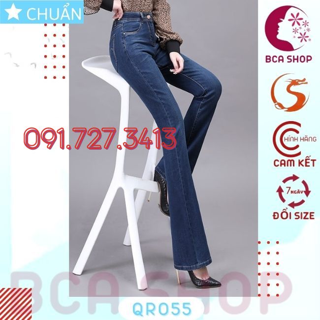 Quần jean nữ ống loe QRO55 ROSATA tại BCASHOP dáng dài, lưng cao 1 nút, phom chuẩn, chất liệu jean cao cấp - màu xanh