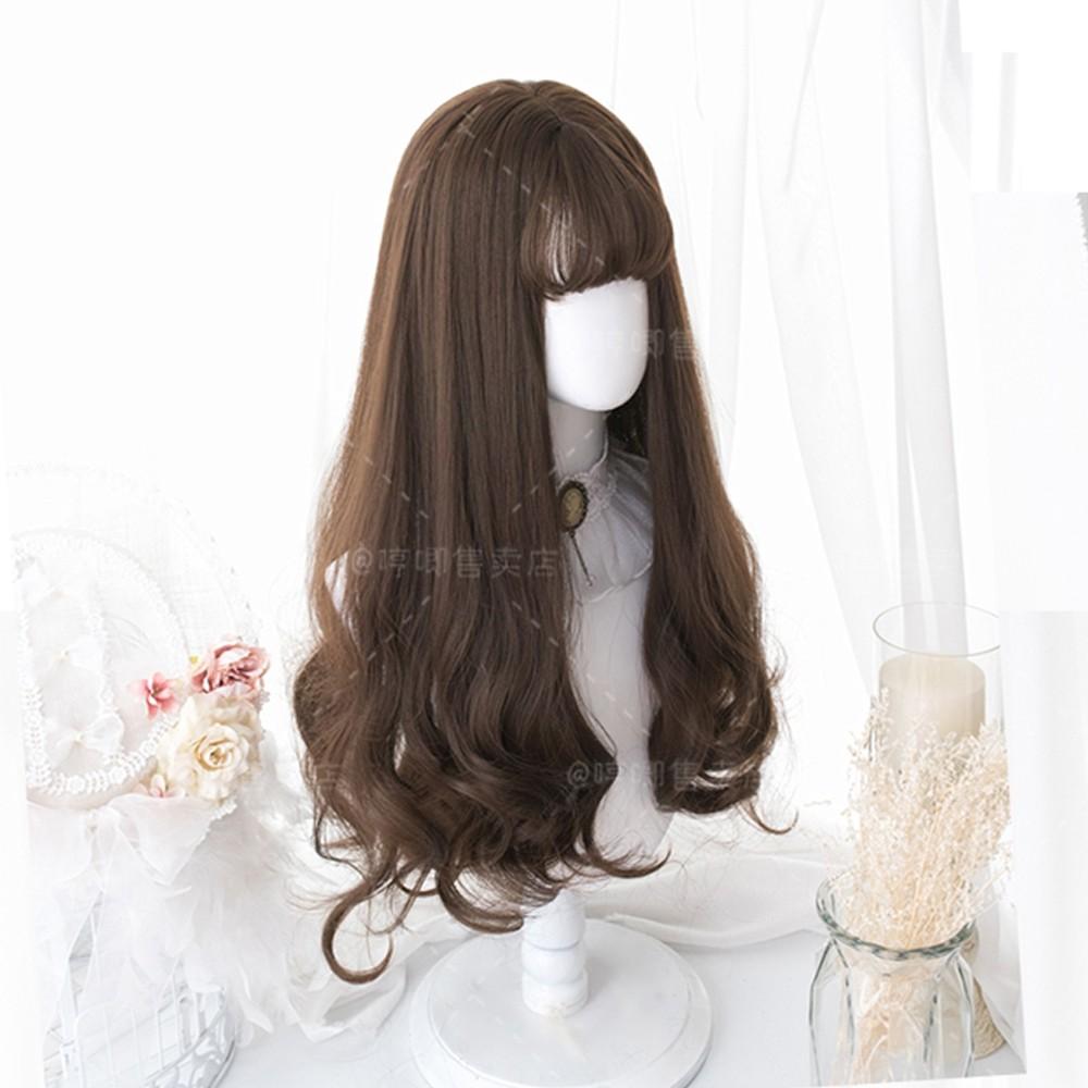 Wig teen/lolita/cosplay nâu đen C8136 - nguyên đầu xoăn