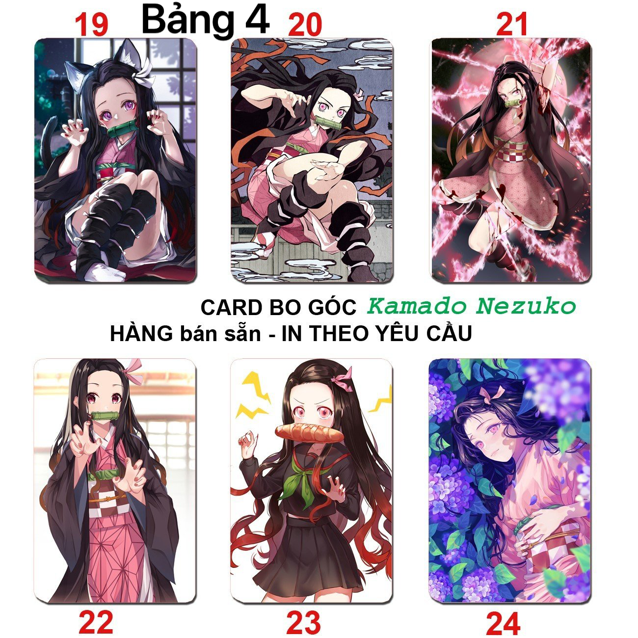 Card in hình Kamado Neruko 6 ảnh khác nhau/ Thẻ card kamado Nezuko kimetsu no yaiba