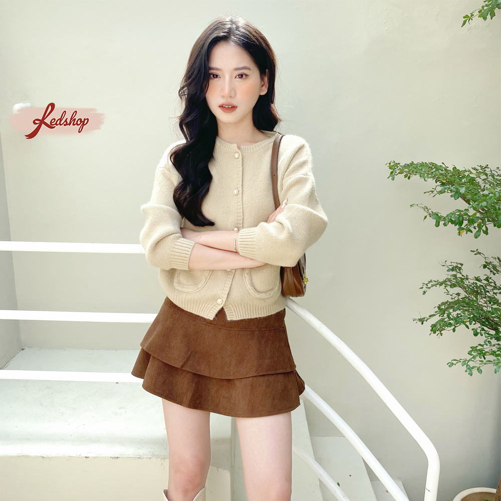 Áo cardigan nữ dài tay form rộng chúc khuy ngọc phong cách Hàn Quốc Red Shop 29987