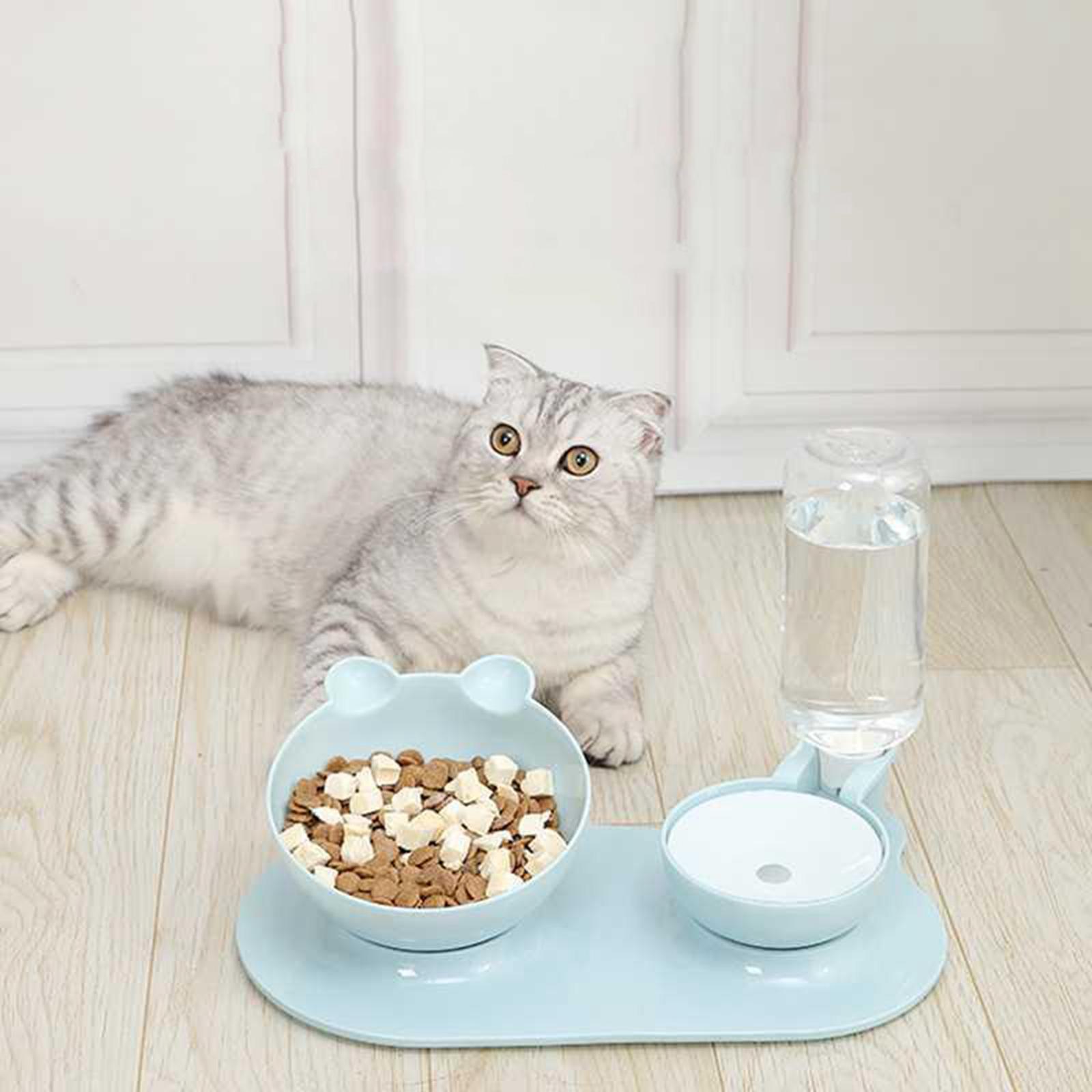 Cat Bowls for Food and Water, Double Bowl Pet Feeder, 15° Raised Cat Feeder, Pet Supplies Container, Pet Water Food Feeder for Small Medium Dogs