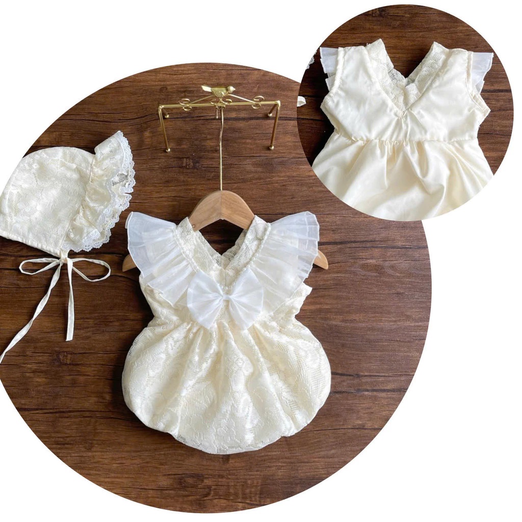 Set Body Ren Nơ Lưới Kèm Mũ Cột Dây Cho Bé Gái Sơ Sinh 1 2 Tuổi Từ 3-11kg Dành Cho Bé Gái