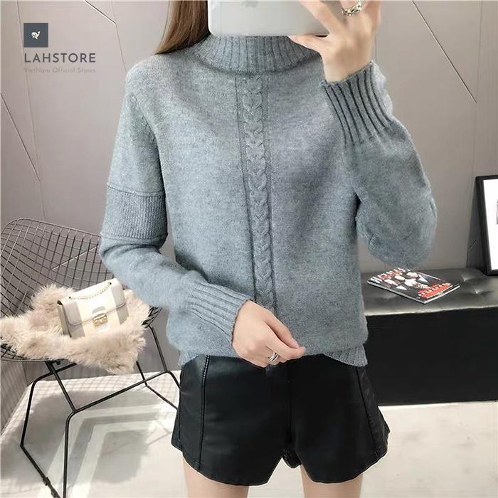 Áo len nữ cổ 3 phân trần gân thừng ấm áp LAHSTORE thu đông 2021