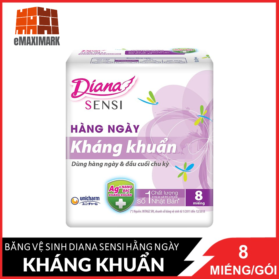 Combo 6 Băng Vệ Sinh Diana Daily Sensi Siêu Thấm Kháng Khuẩn (Gói 8 Miếng)