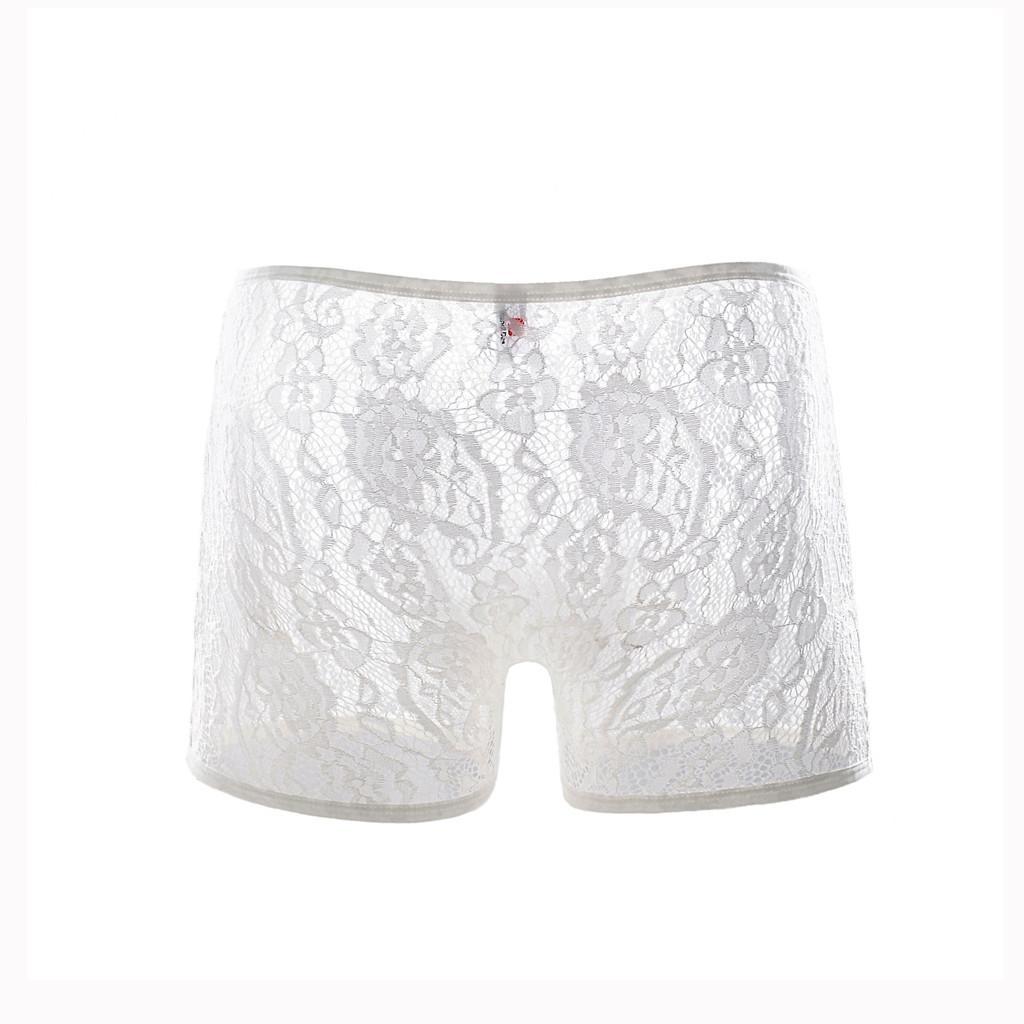 Men's Lace Briefs Slip Tangs Underpants Underwear Men Sexy See Through Shorts Embroider Clubwear Underpants Black M