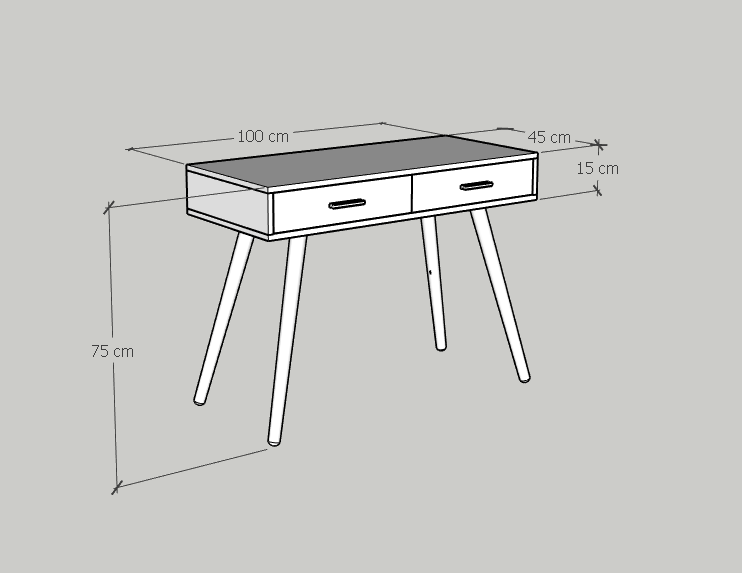 [Happy Home Furniture] OSRI, Bàn trang điểm 2 ngăn kéo - chân gỗ chéo ,  100cm x 45cm x 75cm ( DxRxC), BAN_004