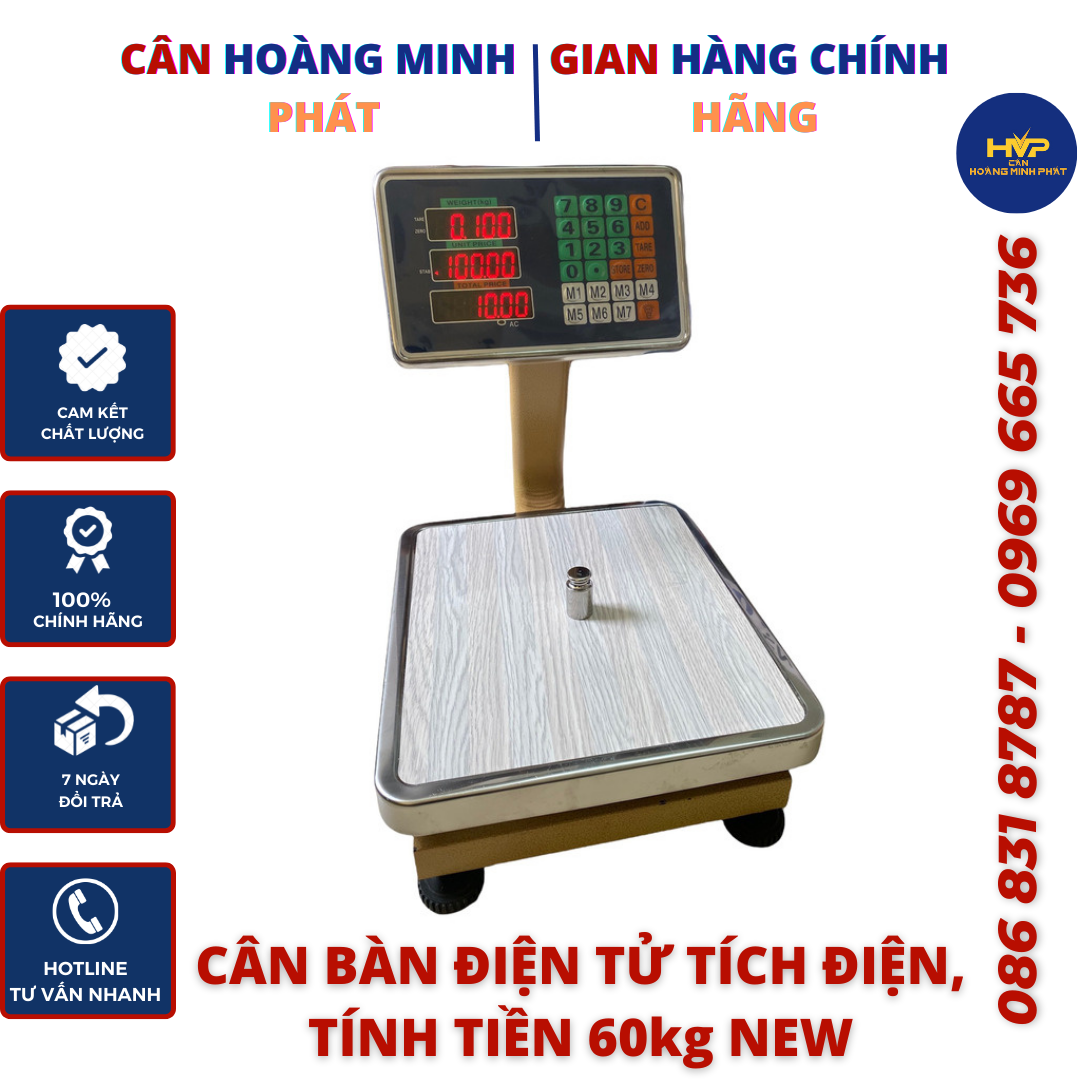 Cân Điện Tử Cân Hàng Giá Rẻ 60kg Tính Giá Tiền Hàng, Lương Thực, Thực Phẩm, Đồ Dùng Tại Siêu Thị, Nhà Hàng, Cửa Hàng (Cân điện tử tính tiền tự động - tích điện). [ CÂN-HOÀNG-MINH-PHÁT ]