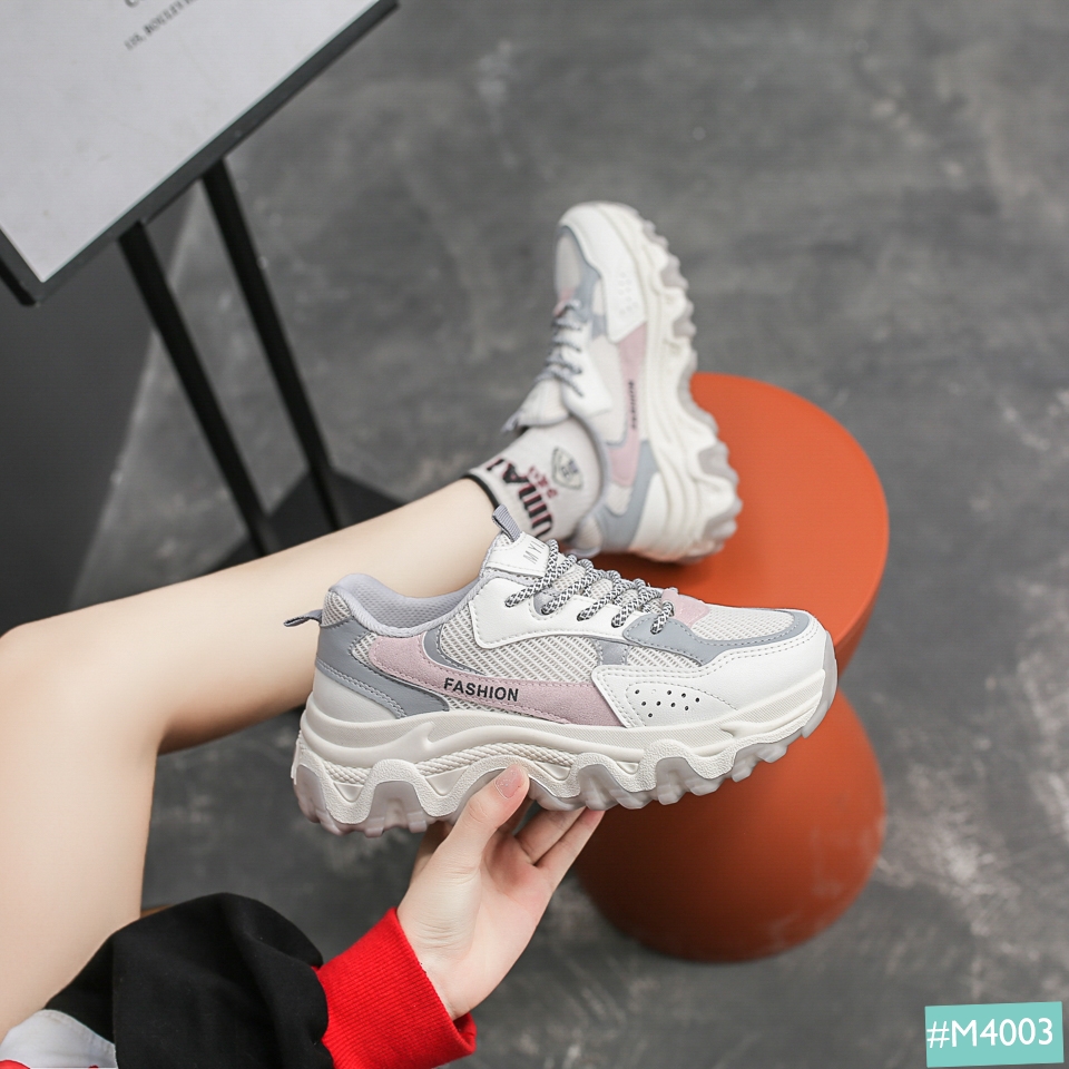 Giày Sneaker Nữ Độn Đế MINSU MYIJIA M4003, Giày Thể Thao Bata Đế Độn Tăng Chiều Cao Nữ Hàn Quốc 5cm Cùng Dây Phản Quang