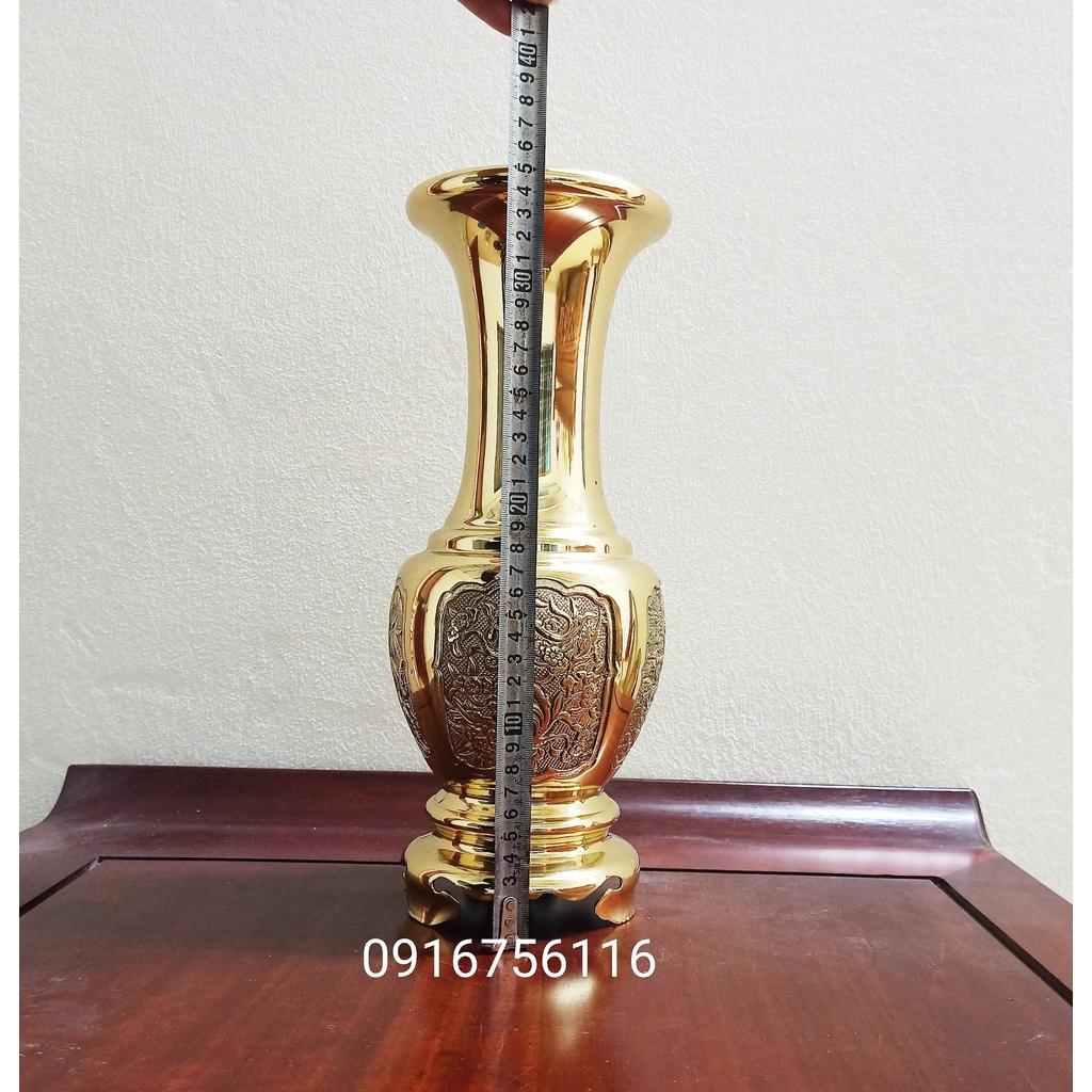 Lọ hoa, bình bông đồng chạm Tùng Cúc Trúc Mai 36cm nặng 2.6kg