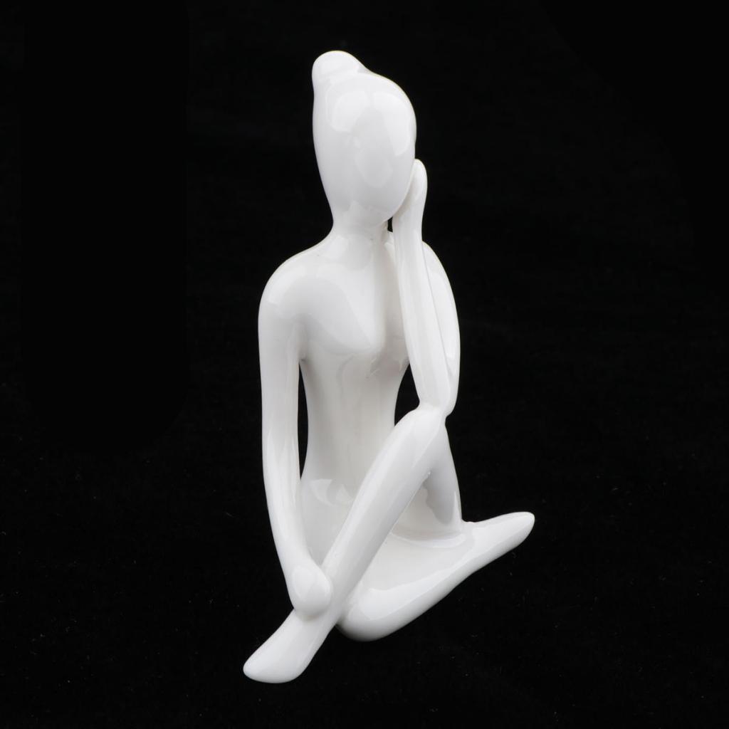 2- Ceramic Yoga Figure Ornament Statue Sculpture  Garden  Desk Decor