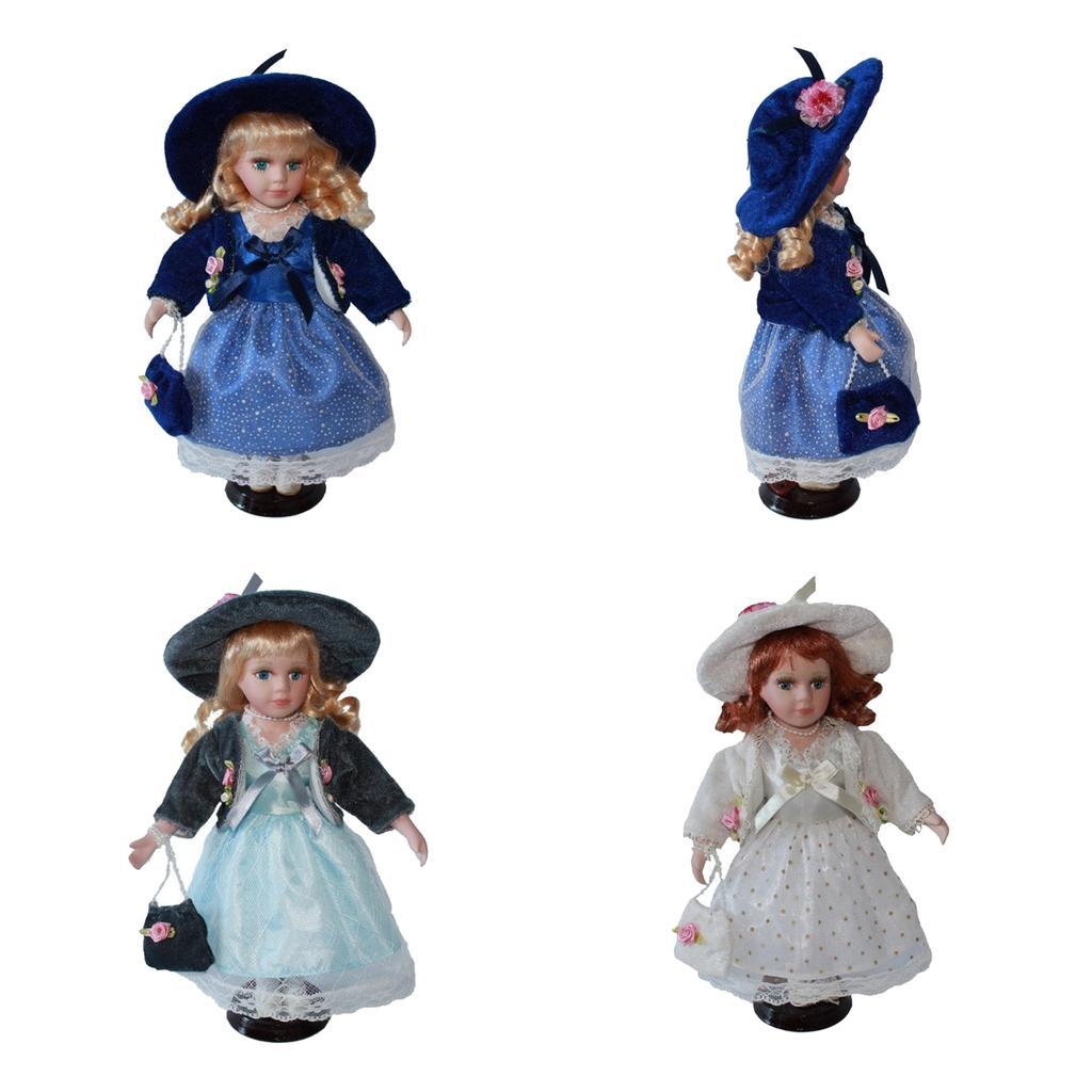30cm Victorian Porcelain Girl Doll with Princess Dress Coat Suit Home Display Decor