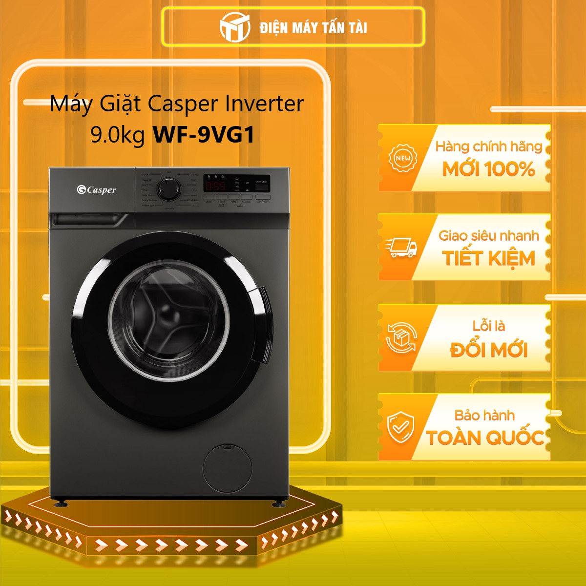 Máy giặt Casper Inverter 9 kg WF-9VG1 - Hàng chính hãng - Chỉ giao HCM
