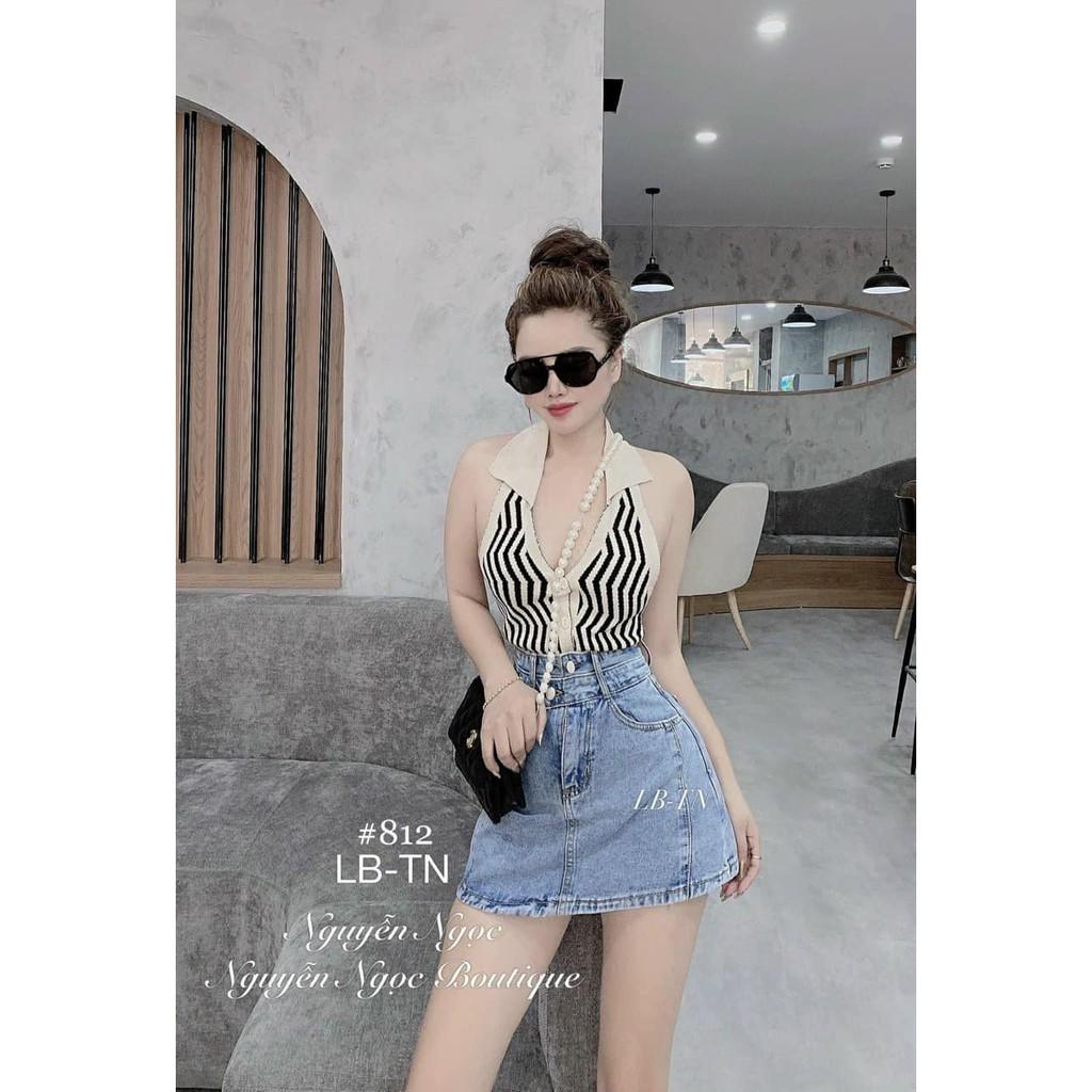 Áo yếm kiểu len cổ bẻ