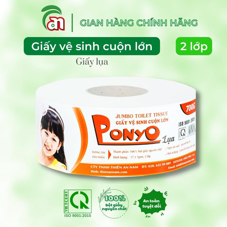 Giấy vệ sinh cuộn lớn chất lượng cao, siêu mịn PONYO JB700 2 lớp hoạ tiết caro/trơn 700g - Thiên An Nam paper