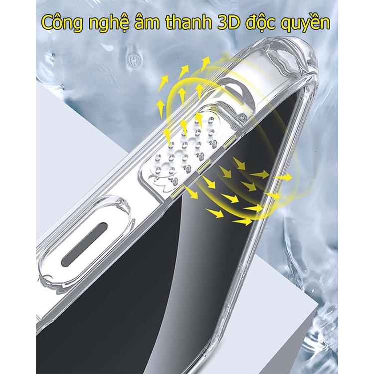 Ốp iPhone 13 pro max/12 trong suốt viền bóng chống sốc âm thanh 3D