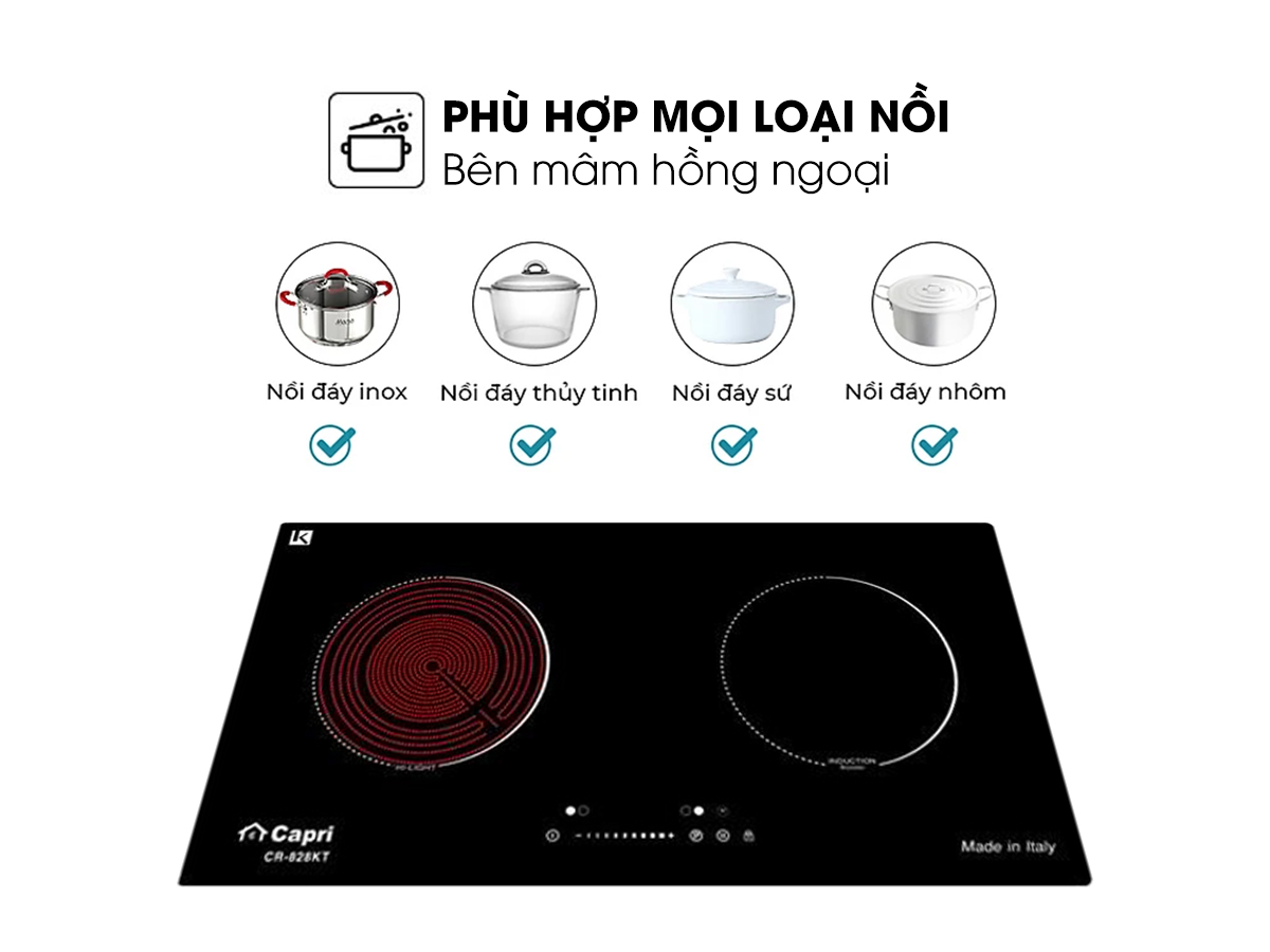 Bếp Điện Từ Kết Hợp Capri CR-828KT - Hàng Nhập Khẩu