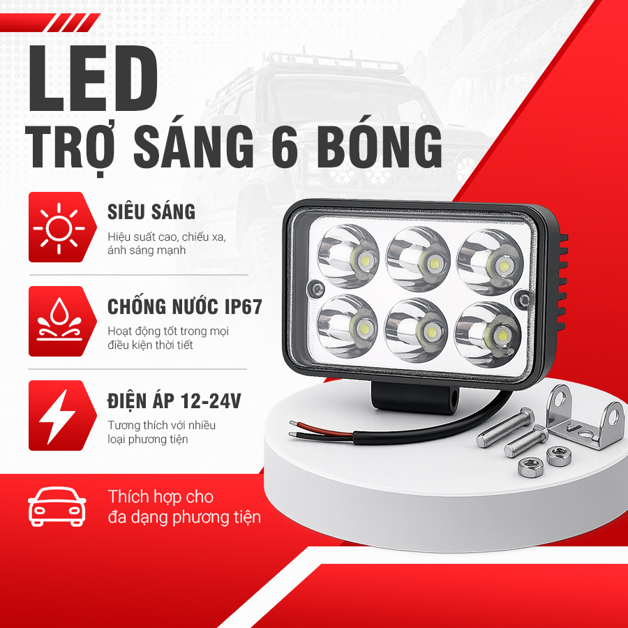 Đèn LED Trợ Sáng Bảng Chữ Nhật Viair 6 Bóng Trắng 12-30V (77x111mm)