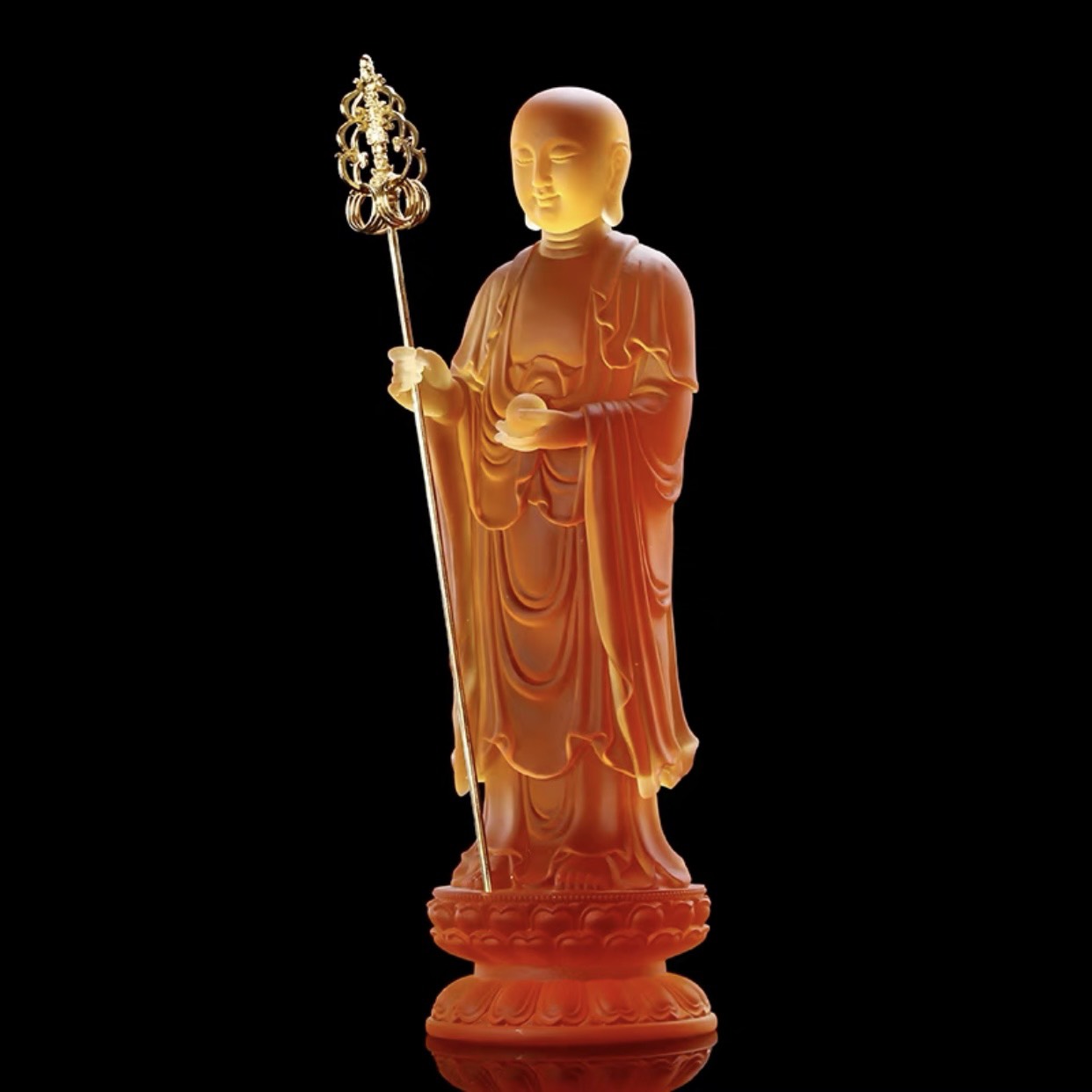 Tượng Địa Tạng Bồ Tát cao 33 cm bằng đá liuli